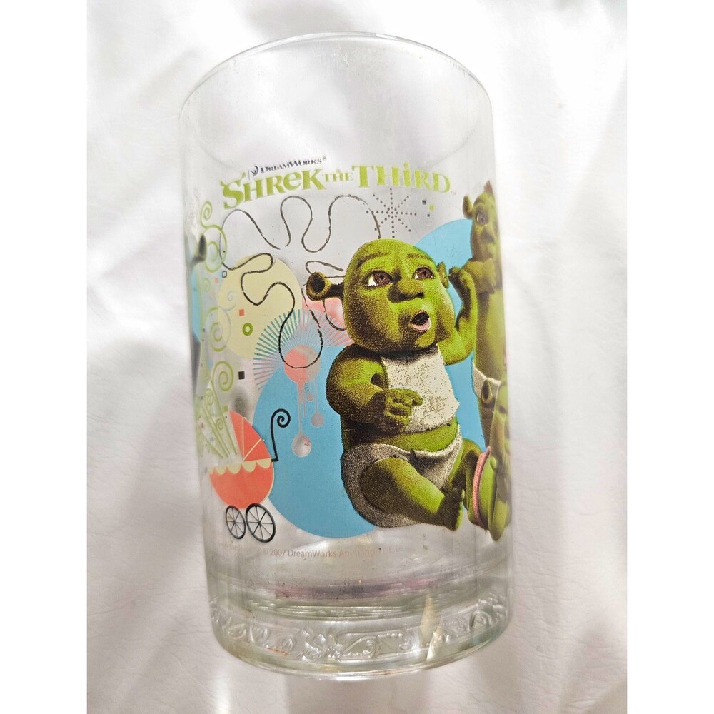 McDonald's Shrek the Third 2007 Clear Printed Shrek Glass Tumbler Cup